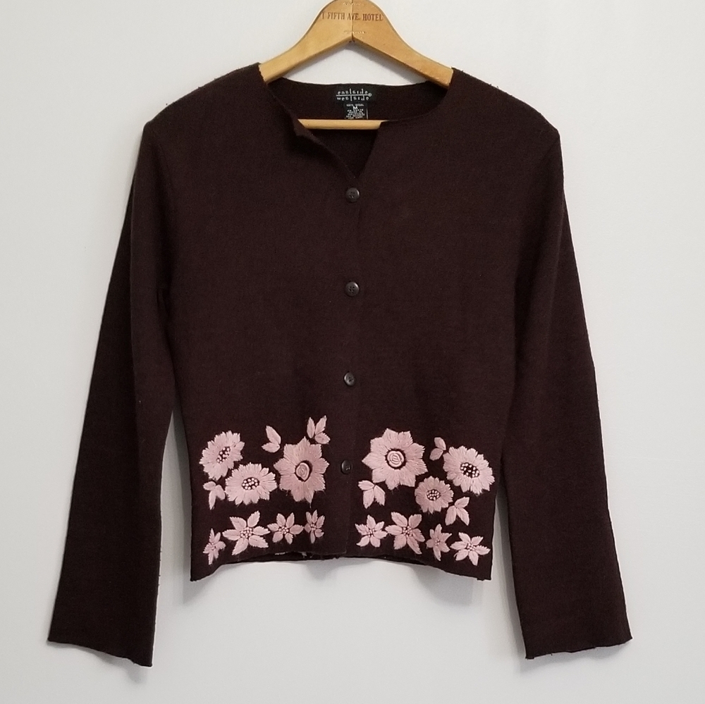 Eastside Westside brown & pink wool cardig…